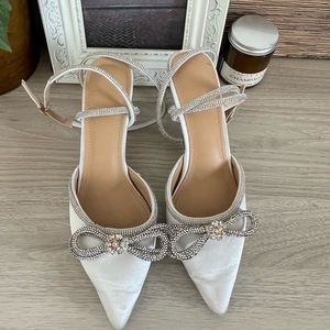 White crystal bow heels